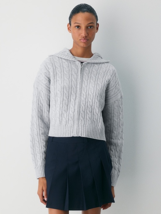 Sunday Best Sweaters - Aritzia Sunday Best, light blue,Cable Knit Zip-up Hoodie Sweater